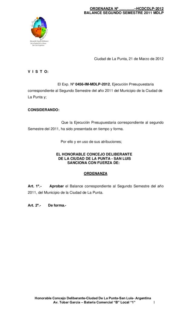 thumbnail of ORDENANZA Nº 100 BALANCE 2º SEM-2011