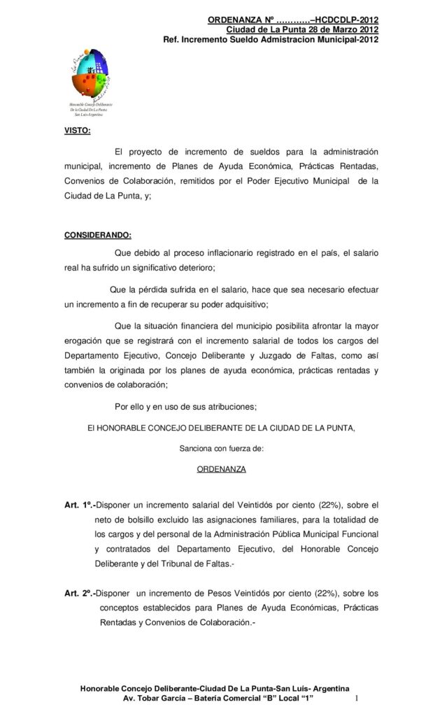 thumbnail of ORDENANZA Nº 101 Incremento de Sueldo 2012