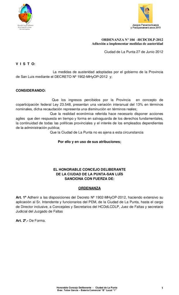 thumbnail of ORDENANZA Nº 104 MEDIDAS DE AUSTERIDAD DECRETO Nº 1902 MHYOP-2012