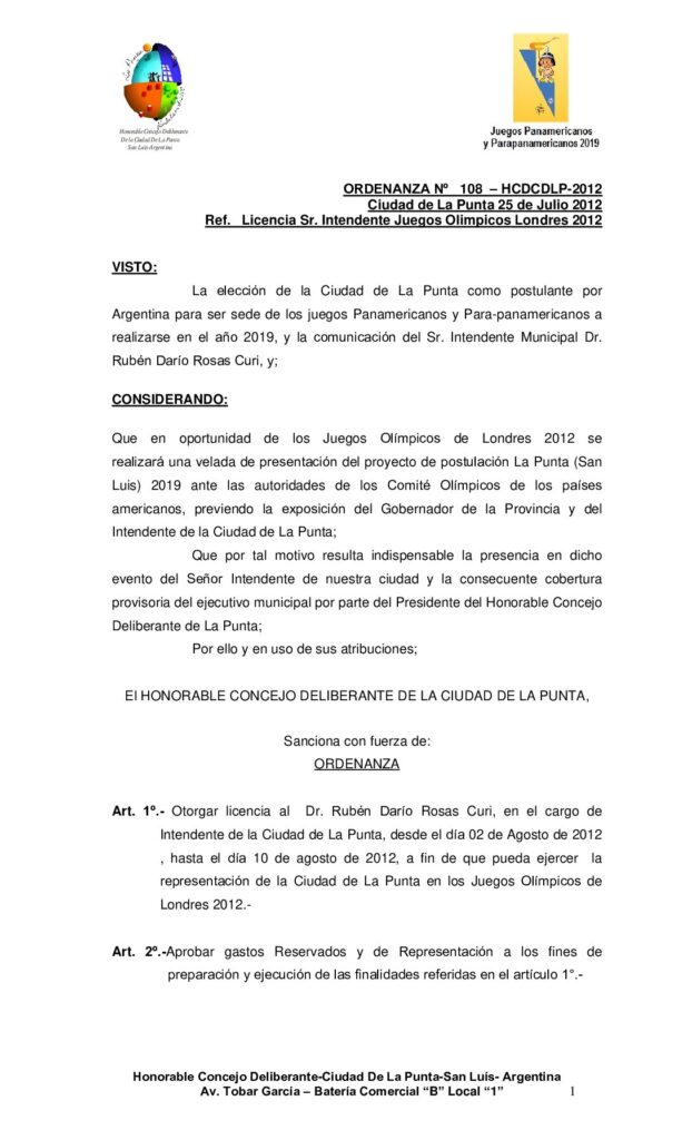 thumbnail of ORDENANZA Nº 108 Ref Licencia Sr. Intendente Londres