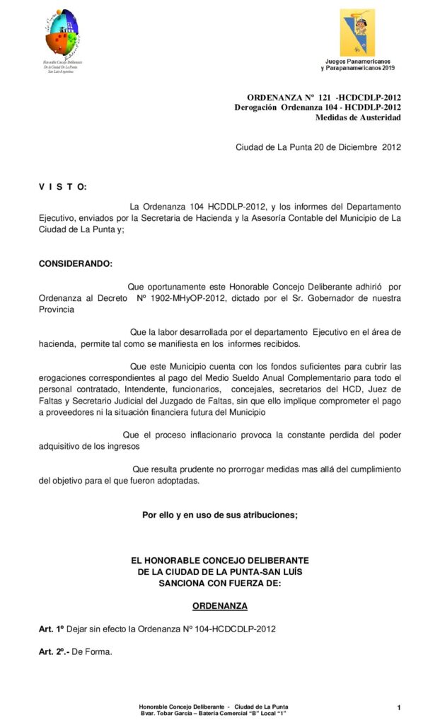 thumbnail of ORDENANZA Nº 121Derogacion MEDIDAS DE AUSTERIDAD DECRETO Nº 1902 MHYOP-2012