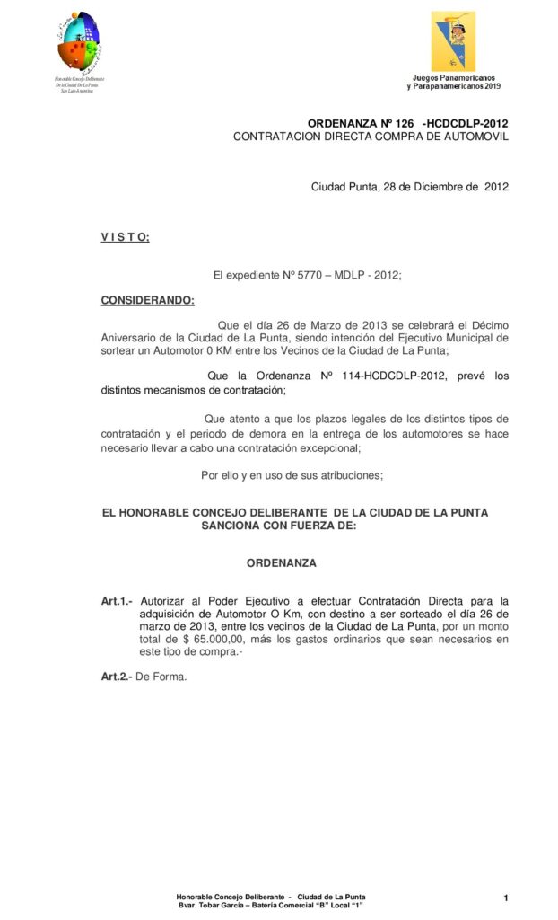 thumbnail of ORDENANZA Nº 126 Compra Auto Aniversario de La Punta