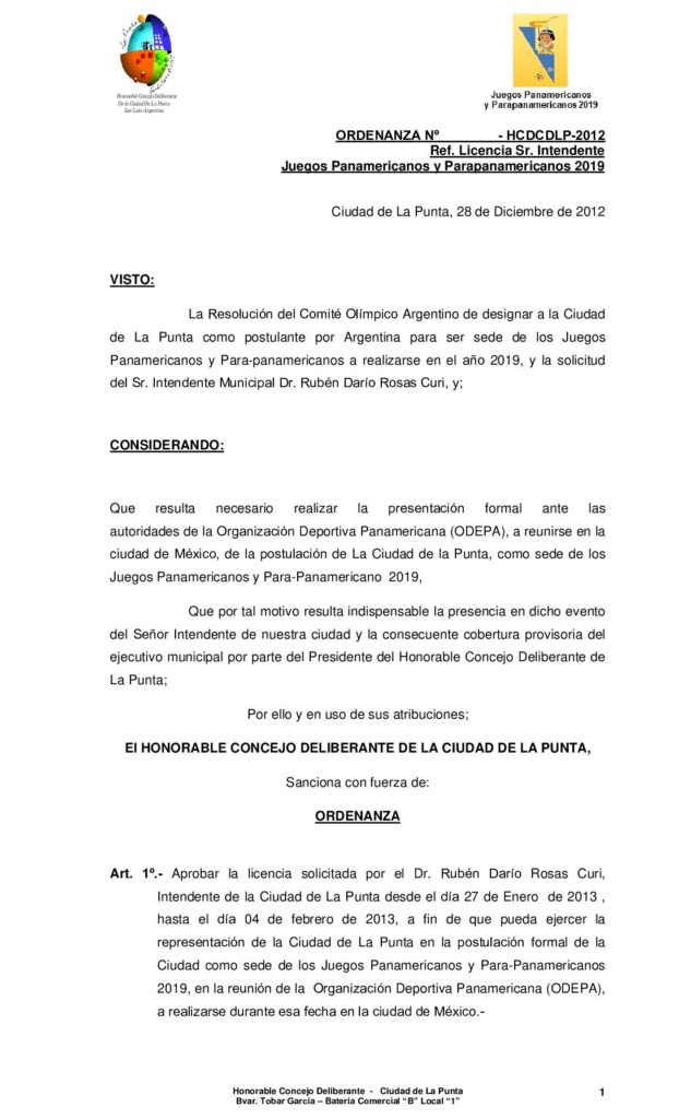 thumbnail of ORDENANZA Nº 127 Ref. Licencia Sr. Intendente – Mexico