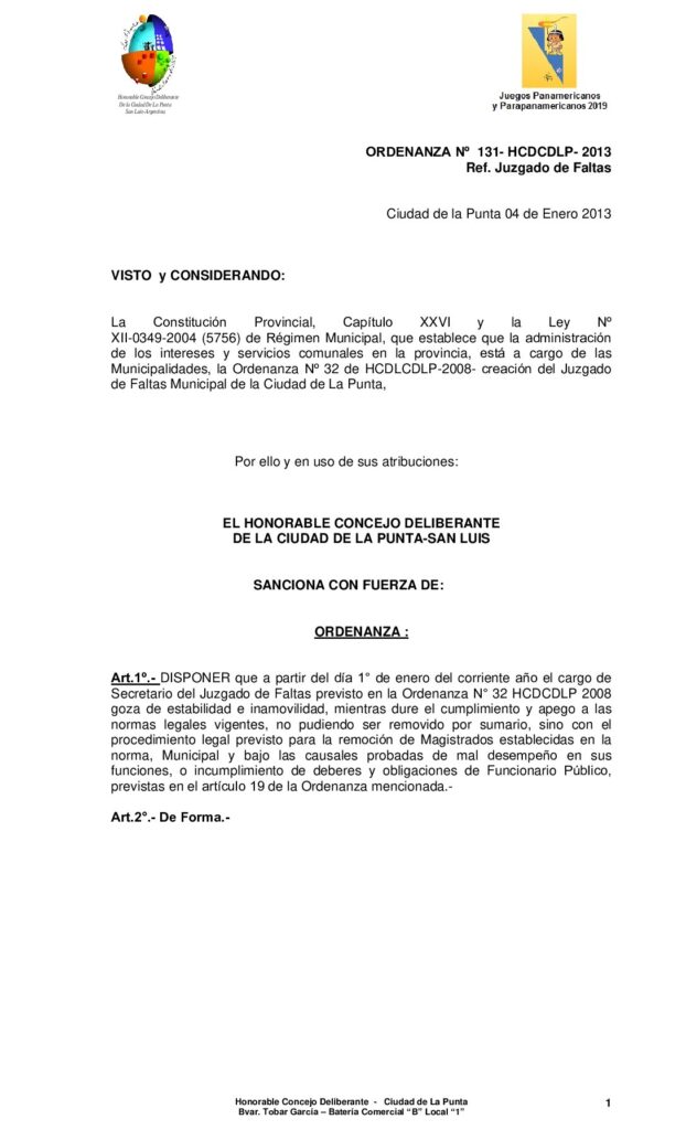 thumbnail of ORDENANZA Nº 131 – JUZGADO DE FALTAS