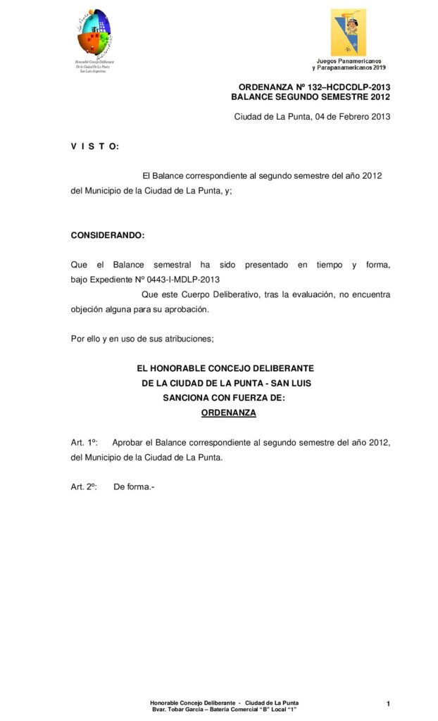 thumbnail of ORDENANZA Nº 132 – balance segundo semestre