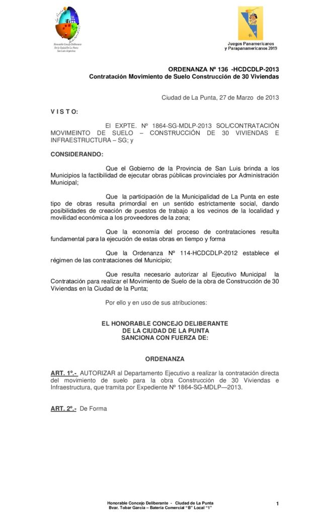 thumbnail of ORDENANZA Nº 136 – Contratacion Movimiento de Suelo obra 30 viviendas
