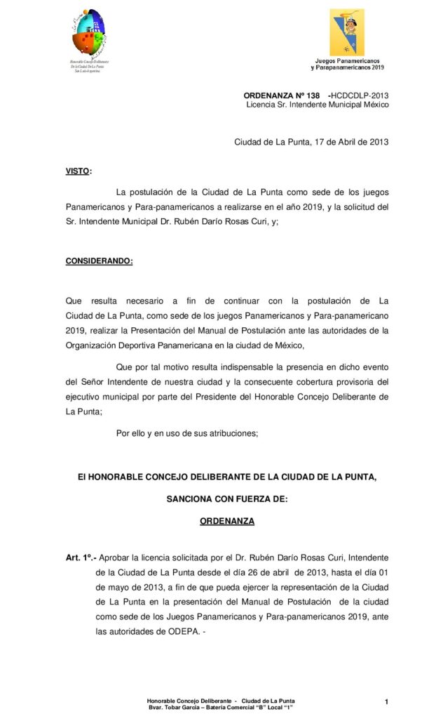 thumbnail of ORDENANZA Nº 138 – Licencia Sr. Intendente Mexico