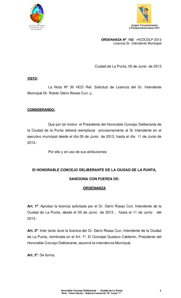 thumbnail of ORDENANZA Nº 142 -Licencia Sr. Intendente