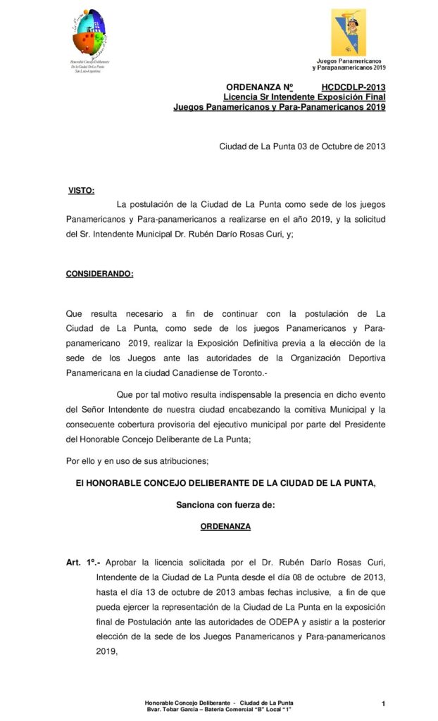 thumbnail of ORDENANZA Nº 159 – LICENCIA SR INTENDENTE EXPOSICION FINAL JUEGOS PANAMERICANOS