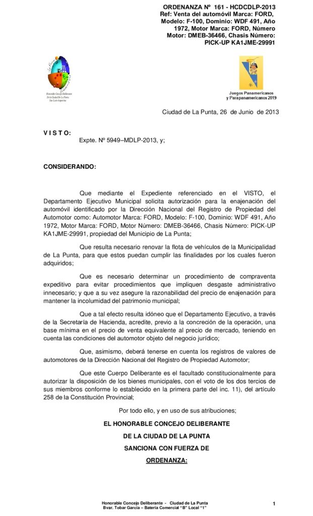 thumbnail of ORDENANZA Nº 161 – Venta For f 100