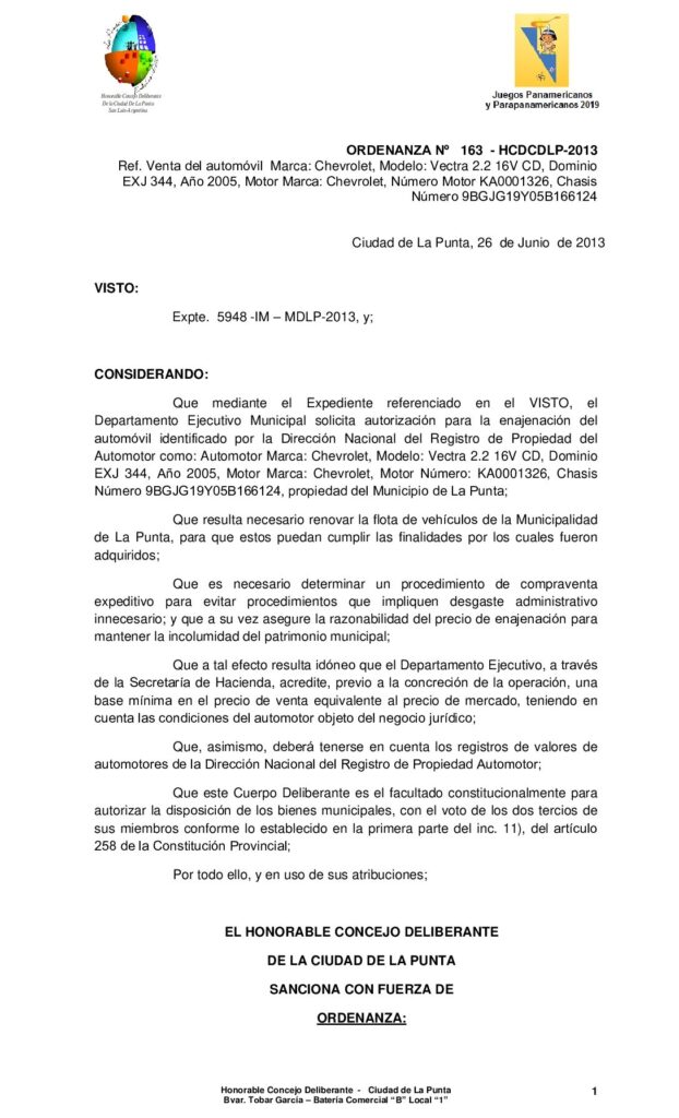 thumbnail of ORDENANZA Nº 163 – Venta Chevrolet Vectra