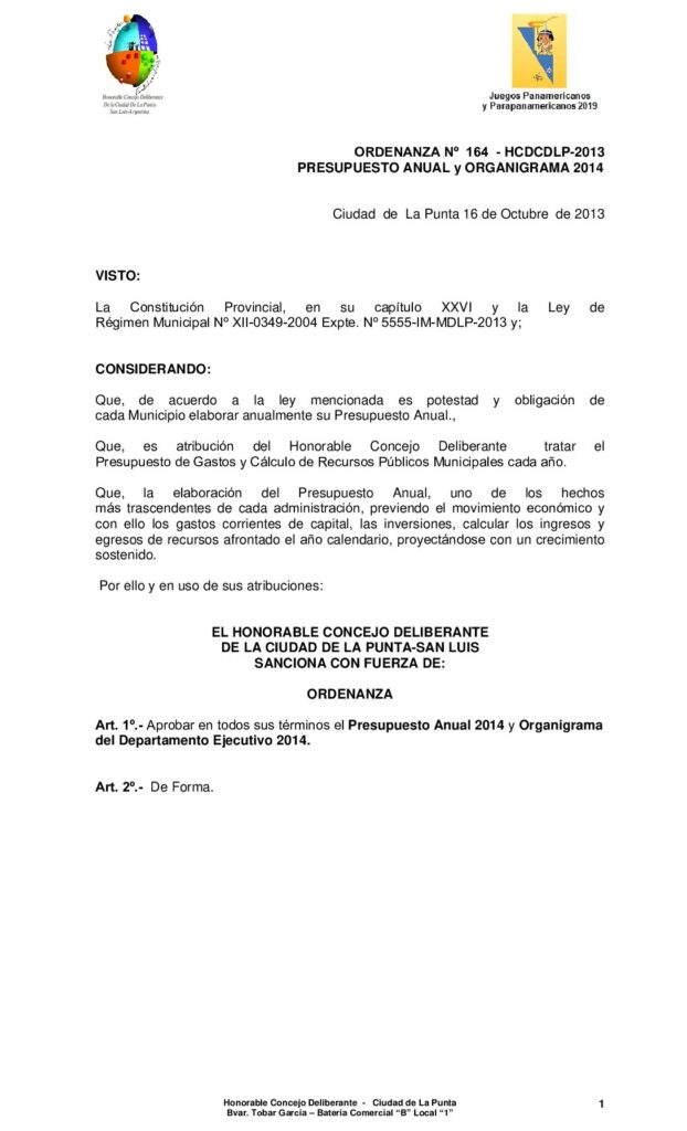 thumbnail of ORDENANZA Nº 164 – PRESUPUESTO 2014