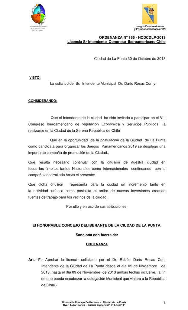 thumbnail of ORDENANZA Nº 165 – LlICENCIA Sr. INTENDENTE Chile