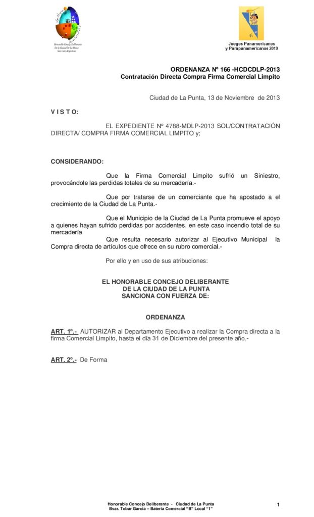 thumbnail of ORDENANZA Nº 166 – Contratacion directa Compra Firma limpito