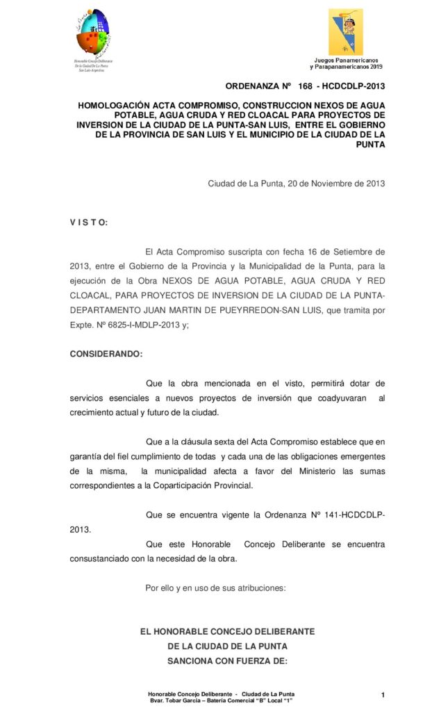 thumbnail of ORDENANZA Nº 168 – Homologacion Convenio