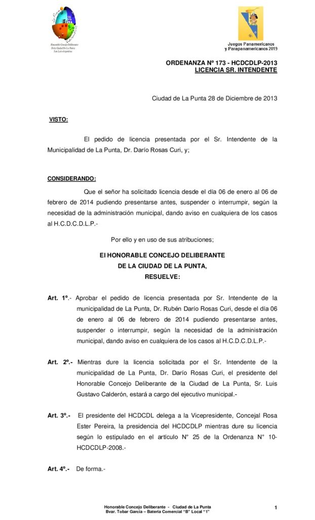 thumbnail of ORDENANZA Nº 173 – LlICENCIA Sr. INTENDENTE anual