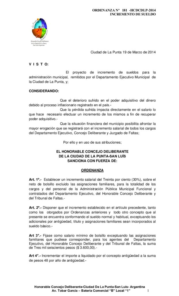 thumbnail of ORDENANZA Nº 181 INCREMENTO DE SUELDO