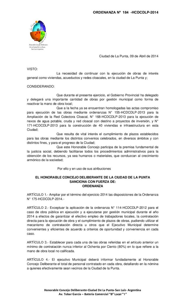 thumbnail of ORDENANZA Nº 184- AMPLIAR EL ALCANCE ORDENANZA 175