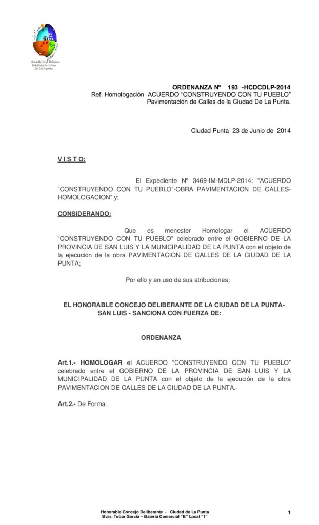 thumbnail of ORDENANZA Nº 193 – PAVIMENTACION CONSTRUYENDO CON TU PUEBLO
