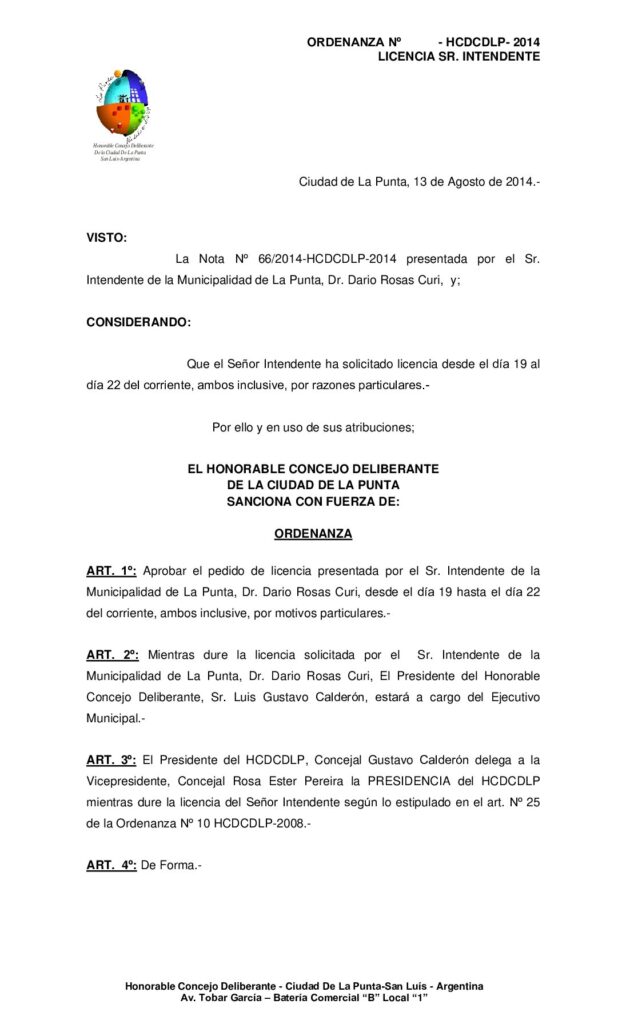 thumbnail of ORDENANZA Nº 201- LICENCIA SR. INTENDENTE