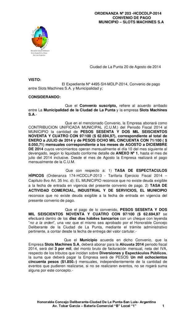 thumbnail of ORDENANZA Nº 203 CONVENIO MUN-SLOTS