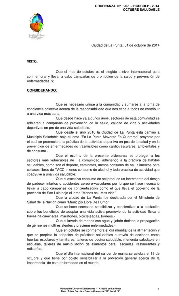 thumbnail of ORDENANZA Nº 207 – OCTUBRE SALUDABLE