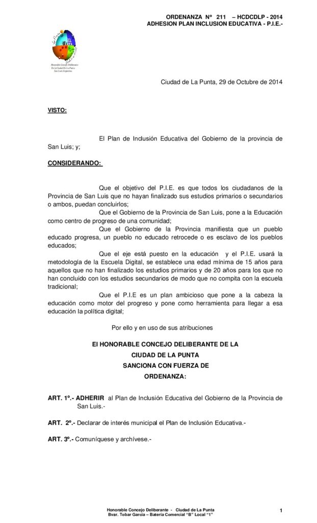 thumbnail of ORDENANZA Nº 211 – ADHESION AL PIE