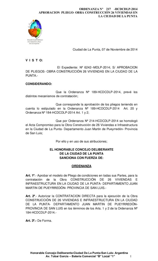 thumbnail of ORDENANZA Nº 217 – PLIEGO LIC CONSTRUCCION 26 VIVIENDAS