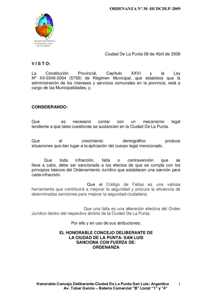 thumbnail of ORDENANZA Nº 30 CODIGO DE FALTAS