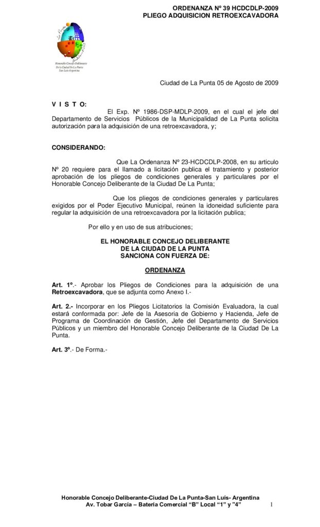 thumbnail of ORDENANZA Nº 39 -PLIEGO LEASING retroexcavadora