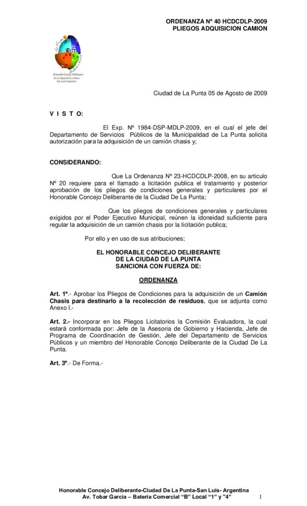 thumbnail of ORDENANZA Nº 40 PLIEGO LEASING camion