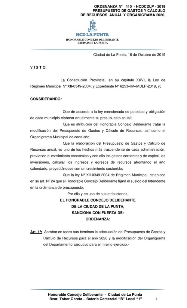 thumbnail of ORDENANZA Nº 410 – PRESUPUESTO Y ORGANIGRAMA 2020