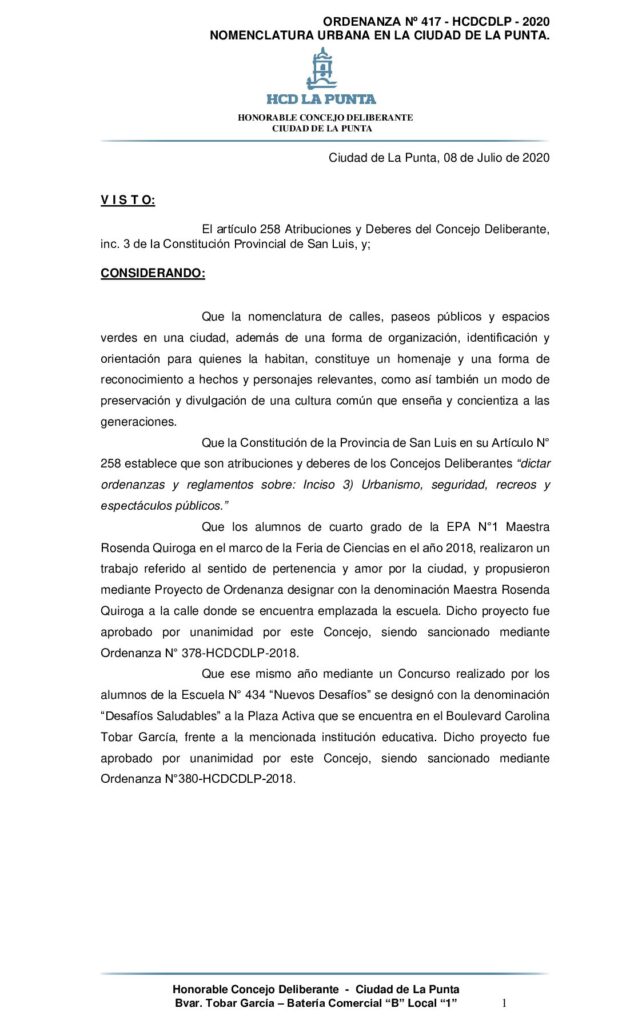 thumbnail of ORDENANZA Nº 417 – NOMENCLATURA URBANA EN LA CIUDAD DE LA PUNTA