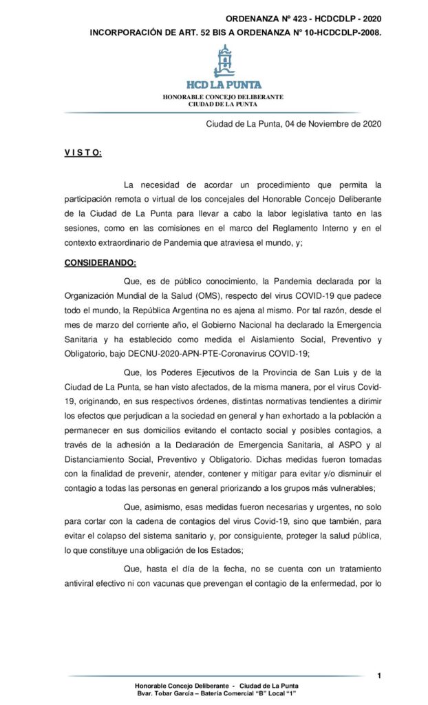 thumbnail of ORDENANZA Nº 423 – INCORPORACION ART 52 BIS ORD N° 10-HCDCDLP-2008