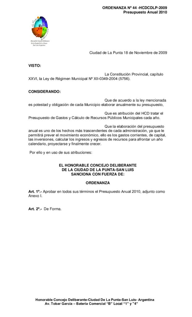 thumbnail of ORDENANZA Nº 44 PRESUPUESTO-09-2010