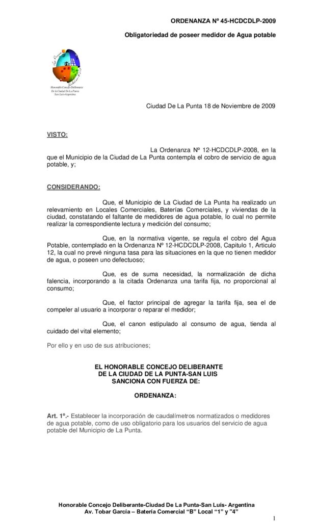 thumbnail of ORDENANZA Nº 45 Medidores de Agua