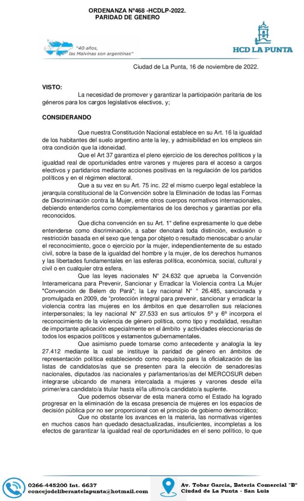 thumbnail of ORDENANZA Nº 468. PARIDAD DE GENERO