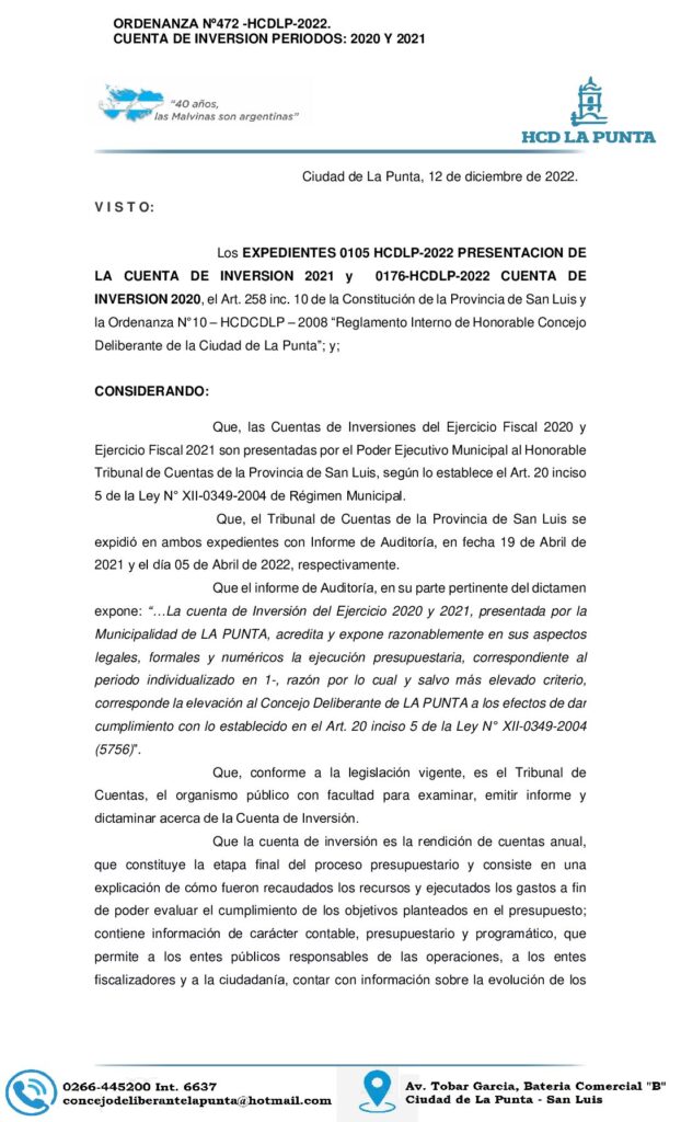 thumbnail of ORDENANZA Nº 472 CUENTA DE INVERSION PERIODOS 2020 Y 2021