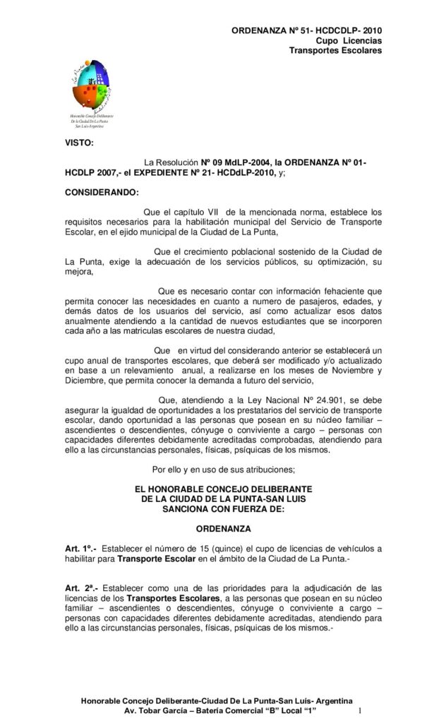 thumbnail of ORDENANZA Nº 51 cupo transp