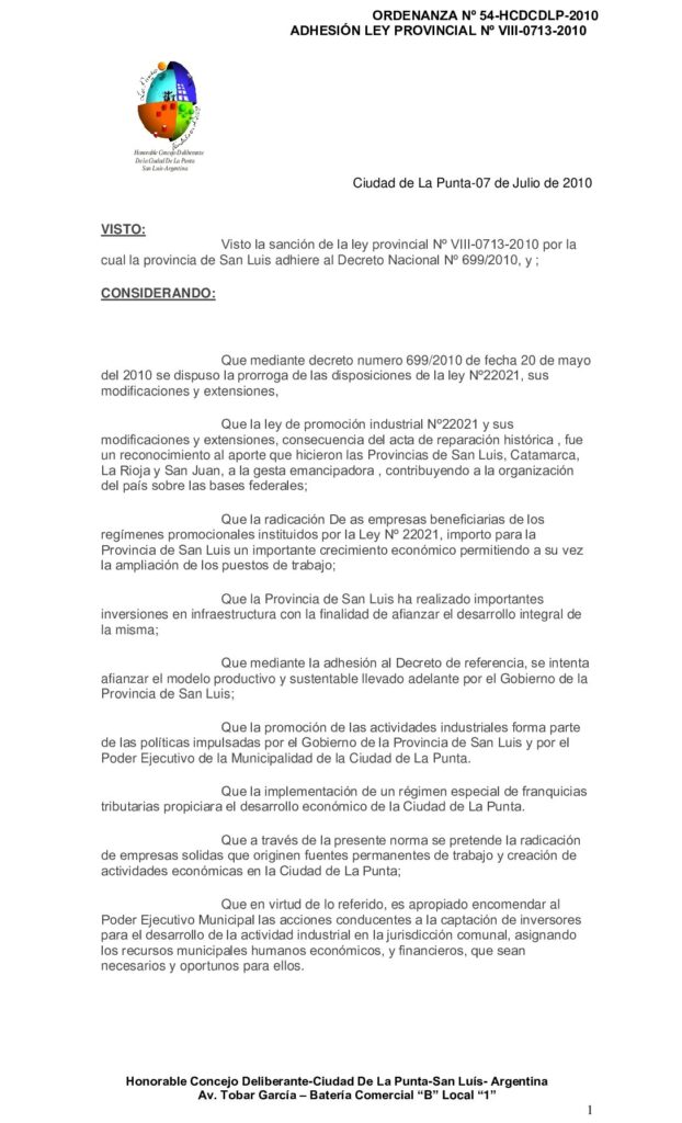 thumbnail of ORDENANZA Nº 54- adhesion ley provincial Nº VIII- 0713-2010