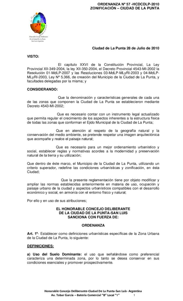 thumbnail of ORDENANZA Nº 57 ZONIFICACION