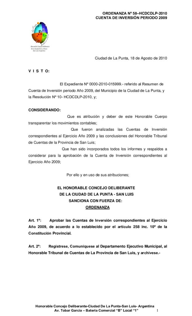 thumbnail of ORDENANZA Nº 58-cuenta inversion 2009-2010