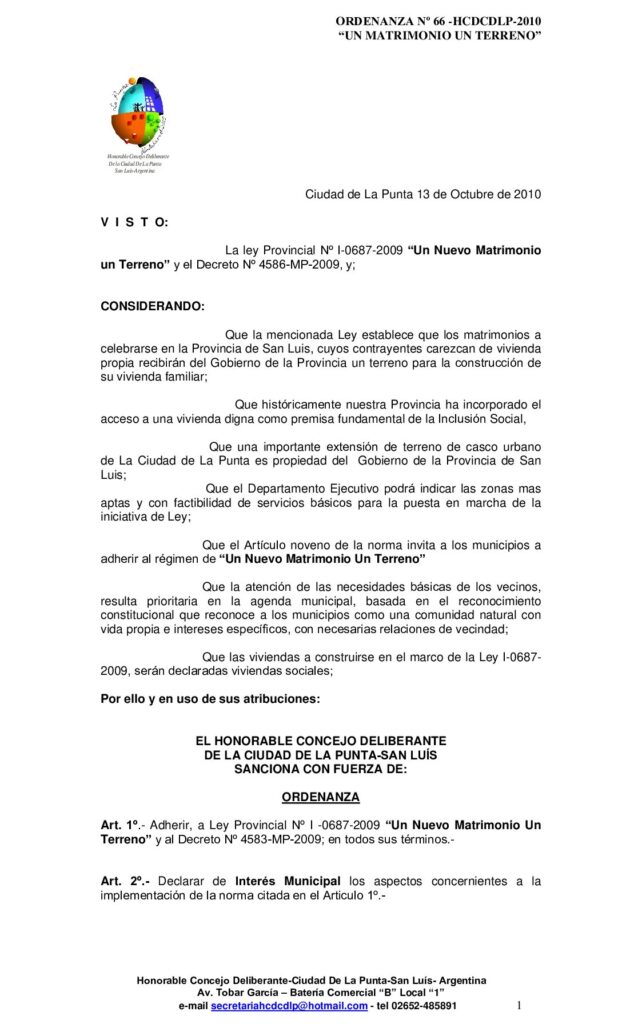 thumbnail of ORDENANZA Nº 66 UN MATRIMONIO UN TERRENO