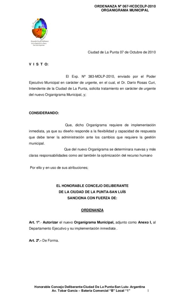 thumbnail of ORDENANZA Nº 67 ORGANIGRAMA MUNICIPAL