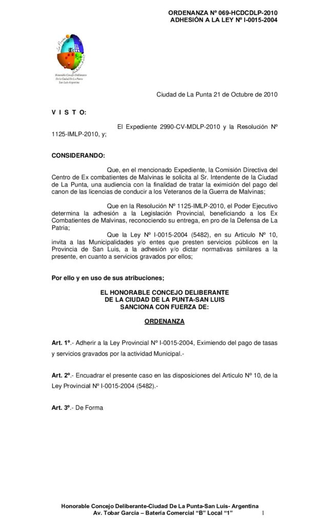 thumbnail of ORDENANZA Nº 69-ADHECION LEY I-0015-2004