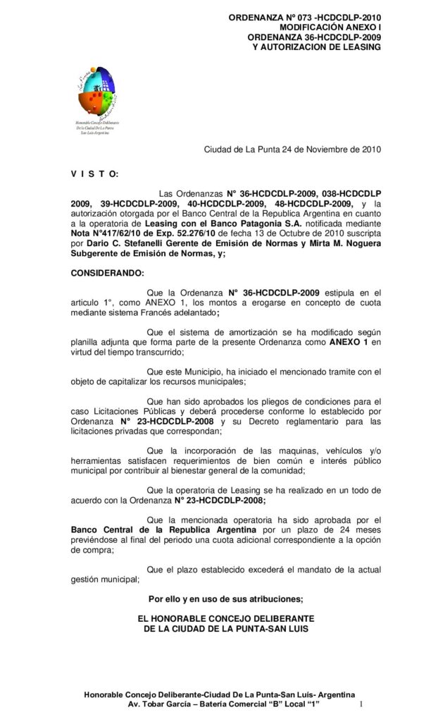 thumbnail of ORDENANZA Nº 73-MOD. ANEXO I ORDENANZA 36 AÑO 2009 y LEASING