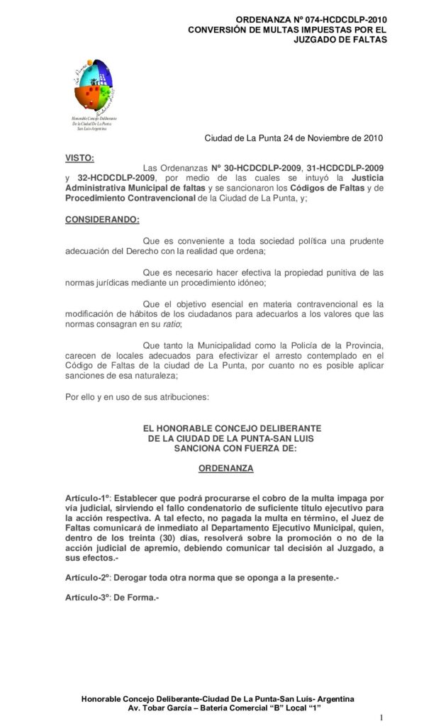 thumbnail of ORDENANZA Nº 74- CONVERSION DE MULTAS