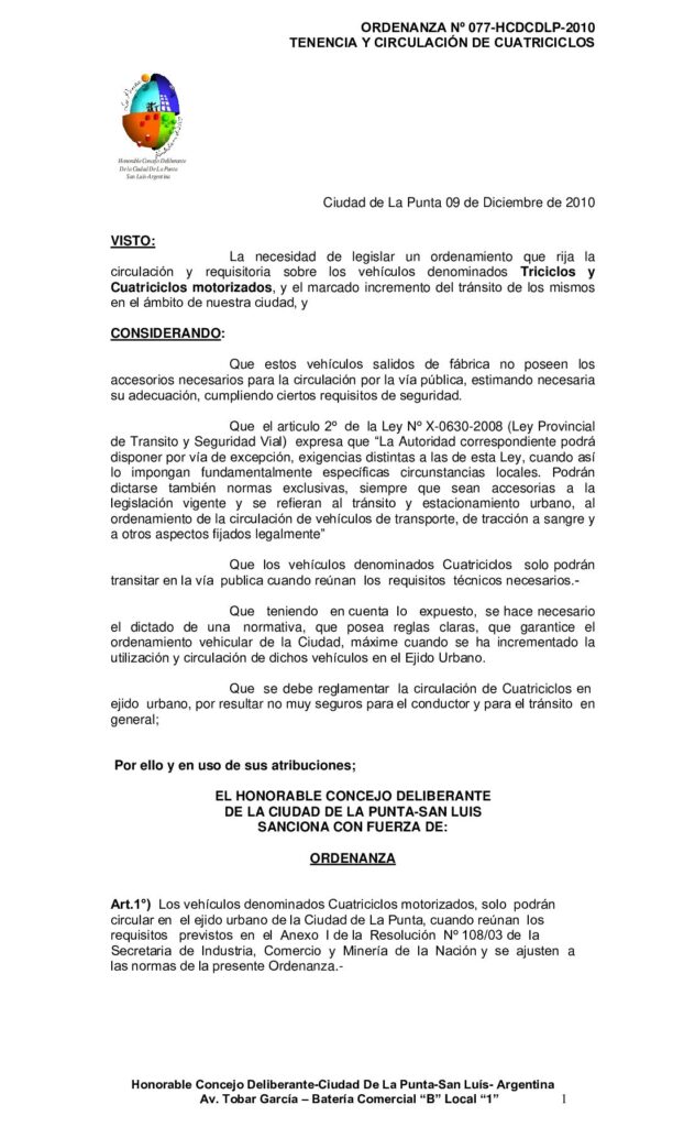 thumbnail of ORDENANZA Nº 77-CUATRICICLOS