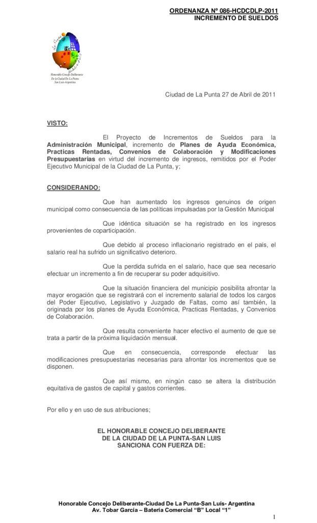 thumbnail of ORDENANZA Nº 86 AUMENTO DE SUELDOS