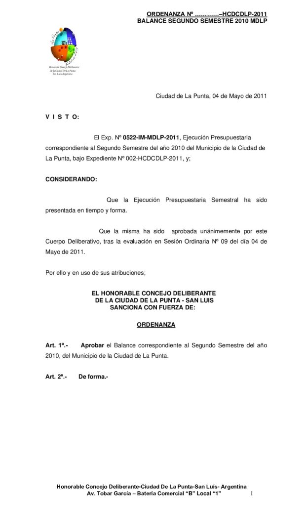 thumbnail of ORDENANZA Nº 87 BALANCE 2º SEM-2010